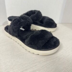 Koolaburra by UGG Furry Black Slides Women's Size 8‎ Plush Slip On Sandals